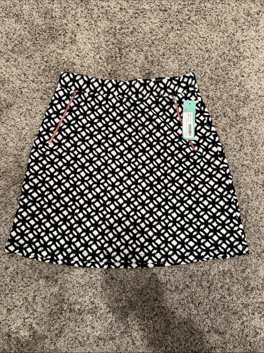 Le Lis Black and White Geometric A-Line Skirt with Pink Trim